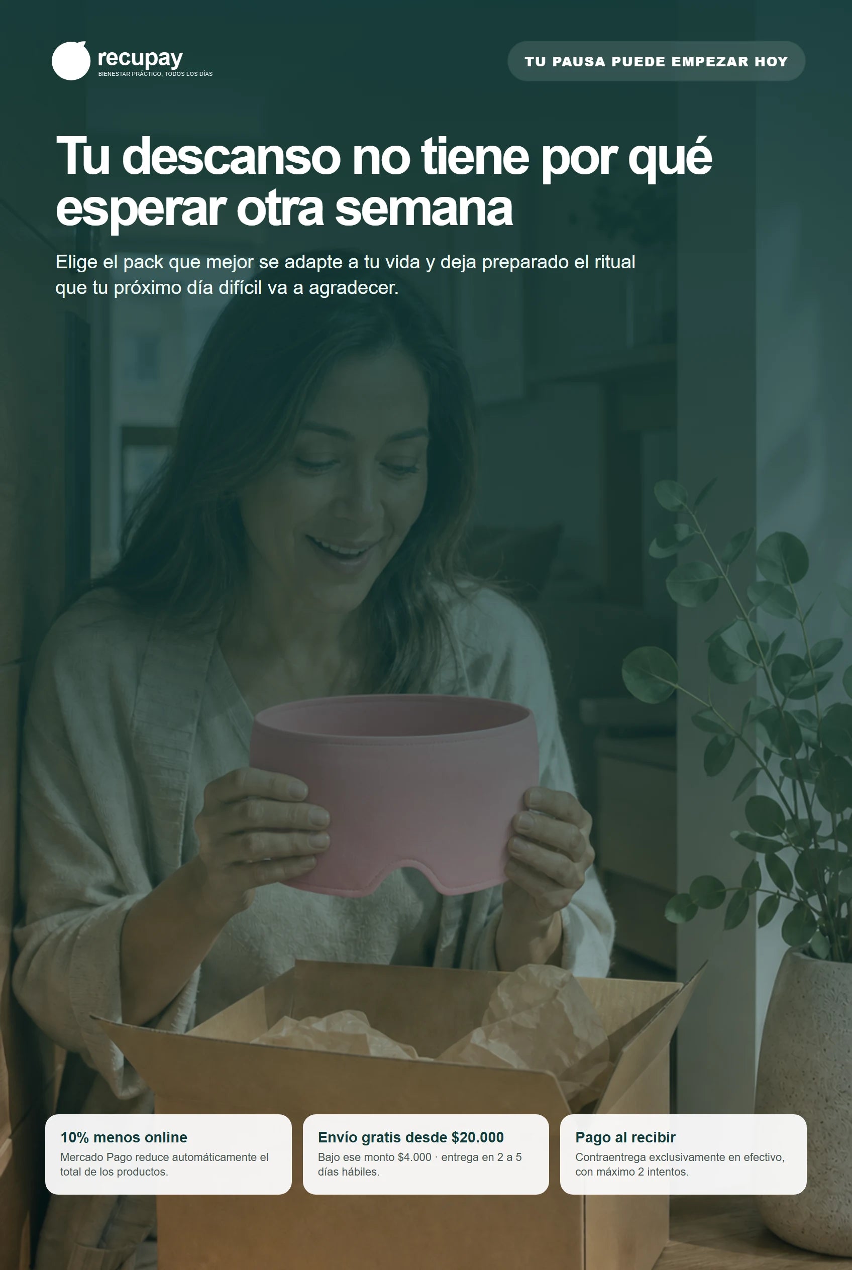 Mujer recibe el gorro Calma de una sola pieza tubular