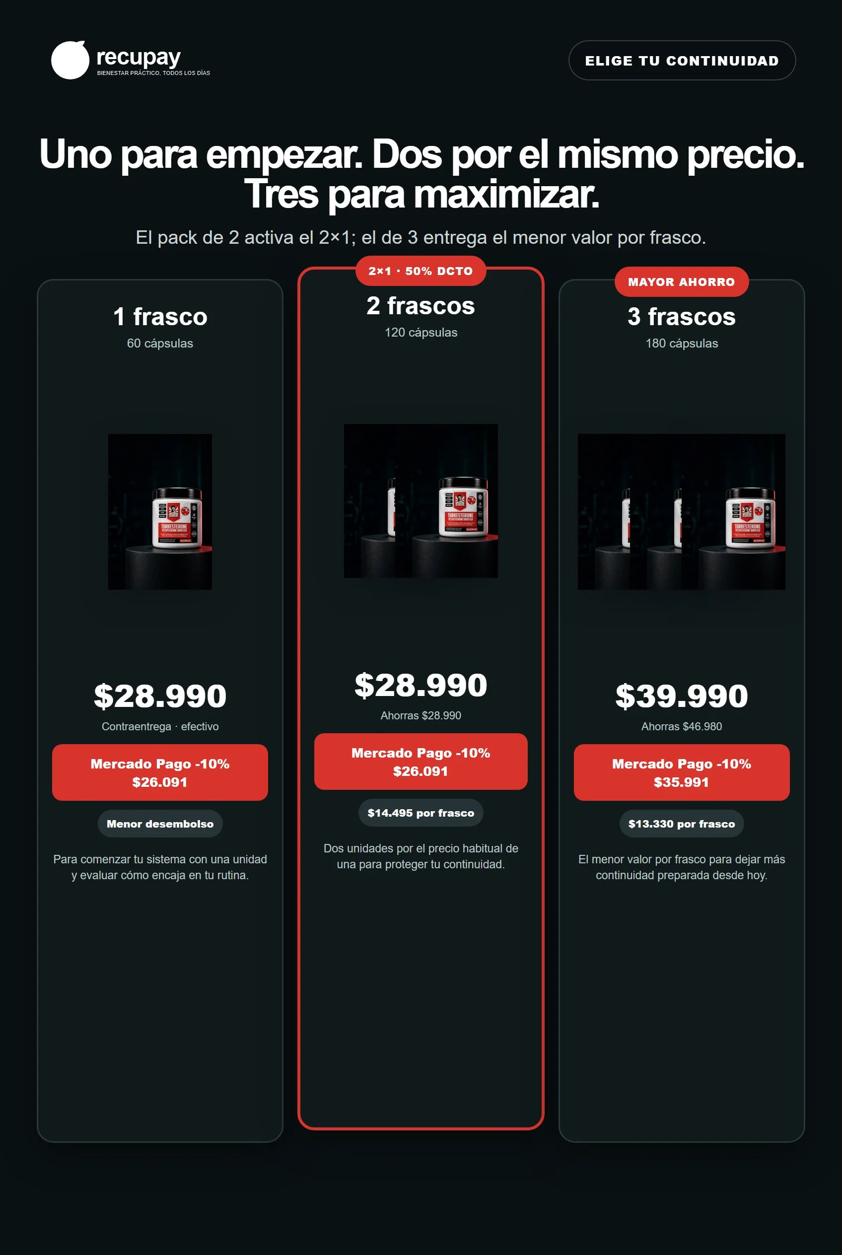 Ofertas de uno, dos y tres frascos Turkesterone