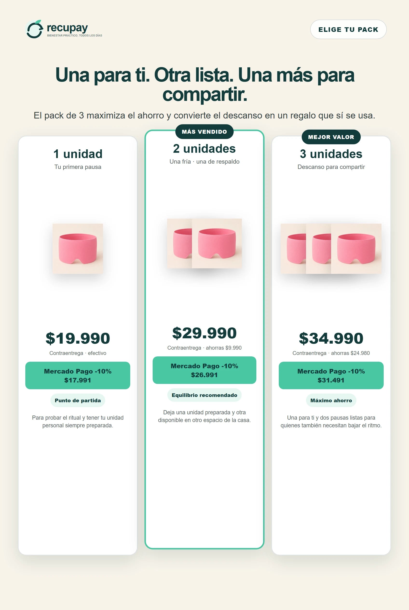 Packs Calma de 1, 2 y 3 gorros tubulares con precios y descuento