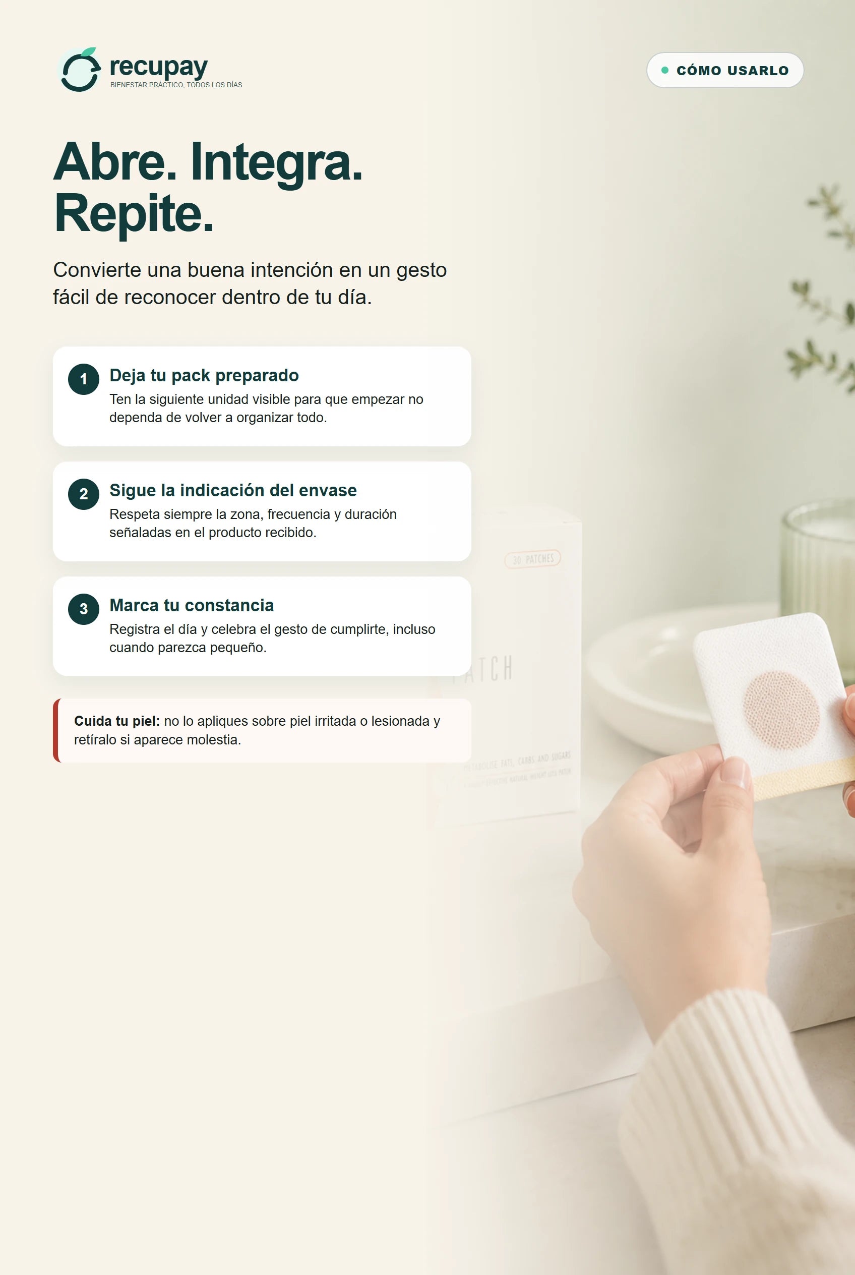 Tres pasos para integrar Slim Patch a una rutina cotidiana