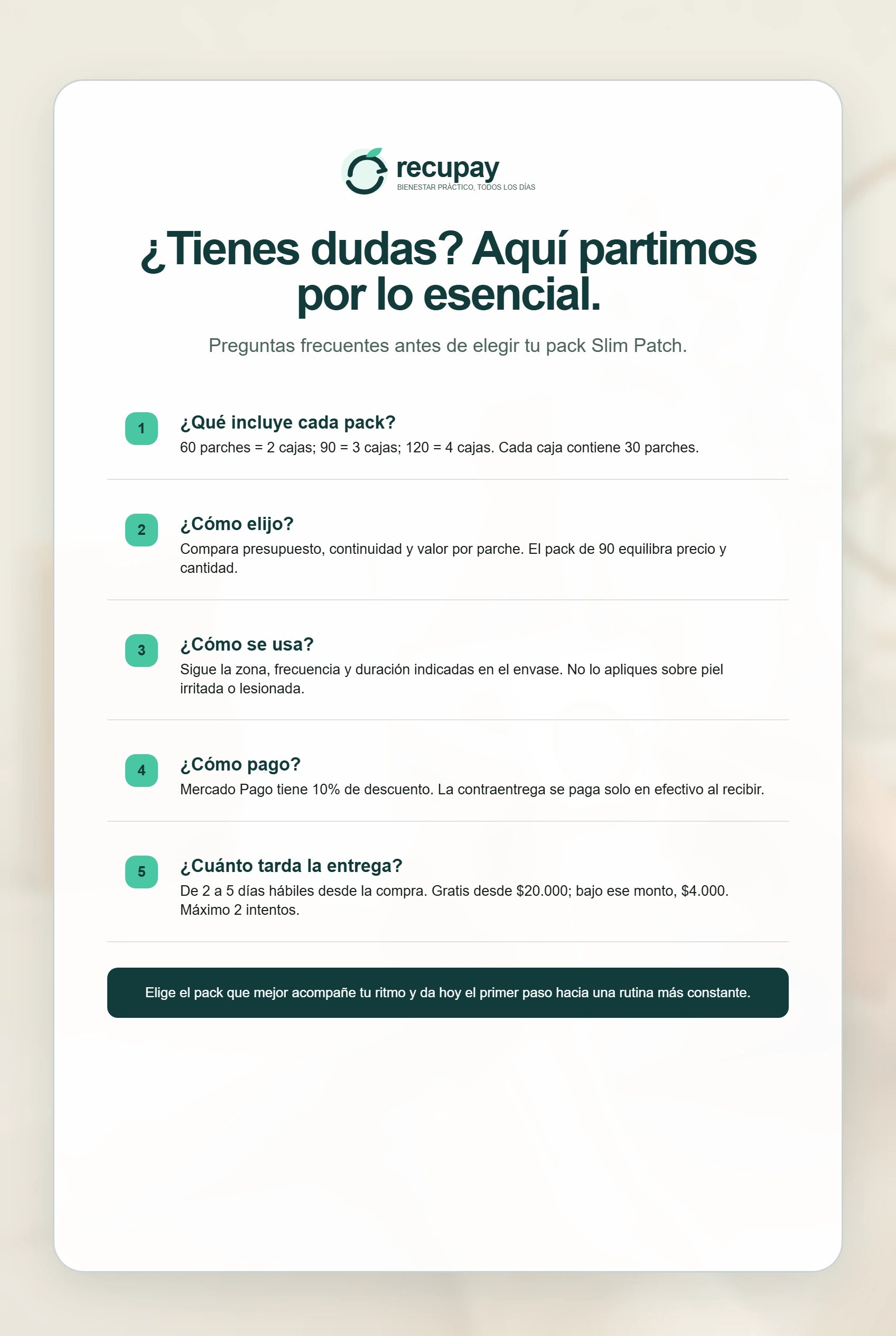 Preguntas frecuentes sobre los packs Slim Patch